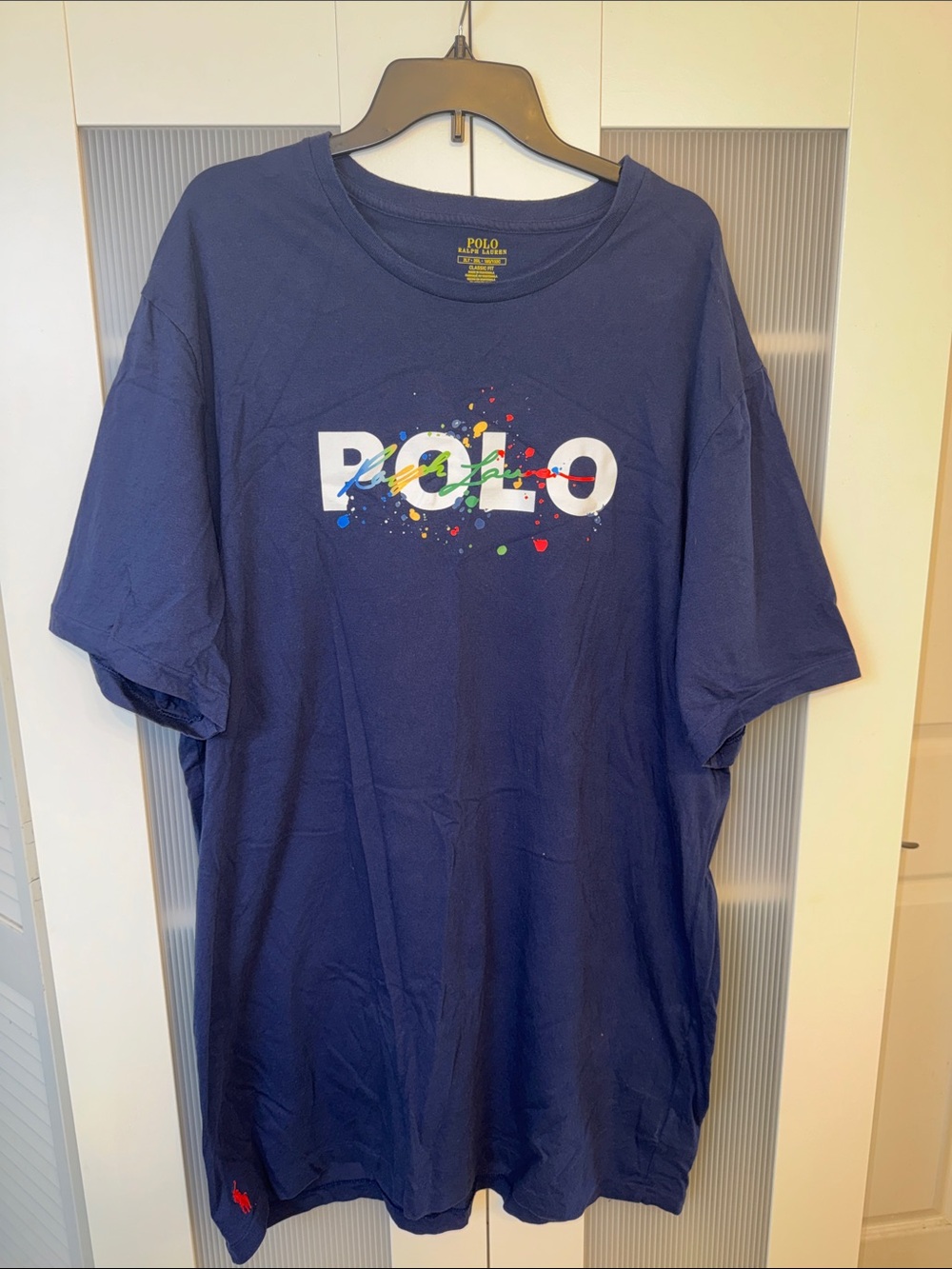 Polo by Ralph Lauren Navy Tee with Multicolor Logo Splatter